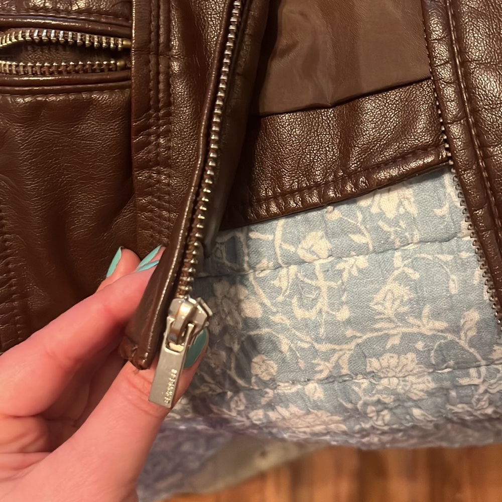 Express Brown Leather Fitted Jacket - image 6